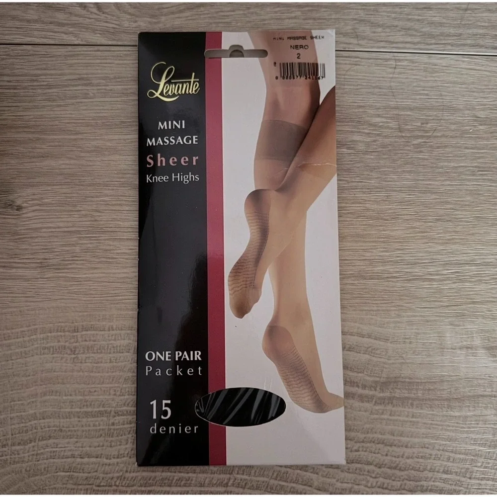 Levante Mini Massage Sheer Knee Highs Nero Black Size 2 15 Denier Italy New